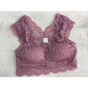 Prime Cut Women's Bralette Medium Large Padded Lace Mauve Wide Strap Lace